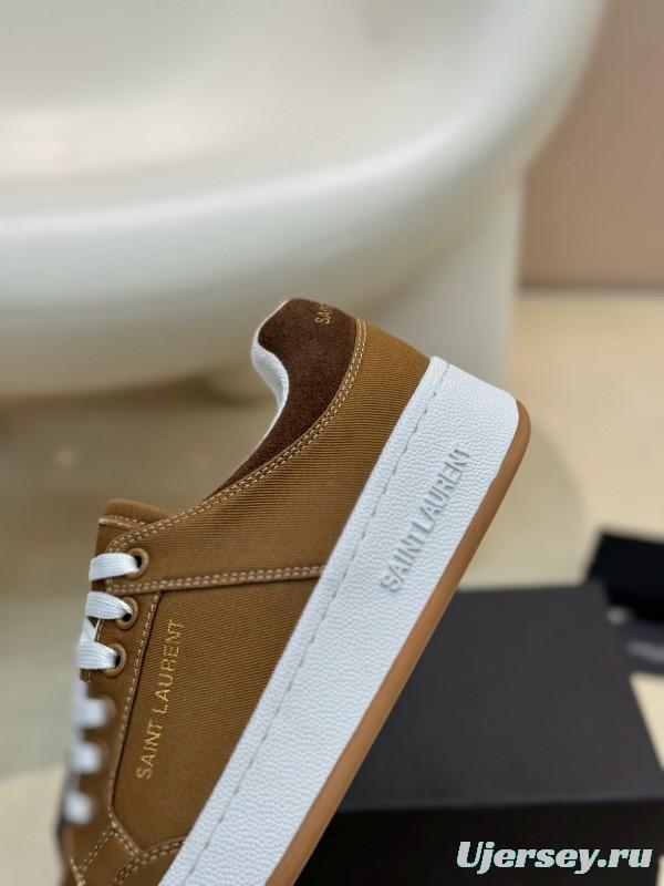 2024 Unisex Yves Saint Laurent Brown Canvas Leather Casual Sneakers