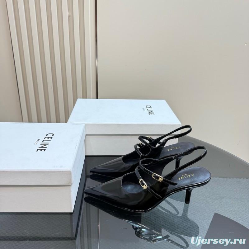 2025 Women CELINE Black Patent Leather Slingback Heels
