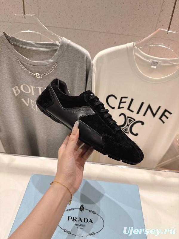 2025 Unisex Prada Black Suede Leather Casual Shoes KFY00300