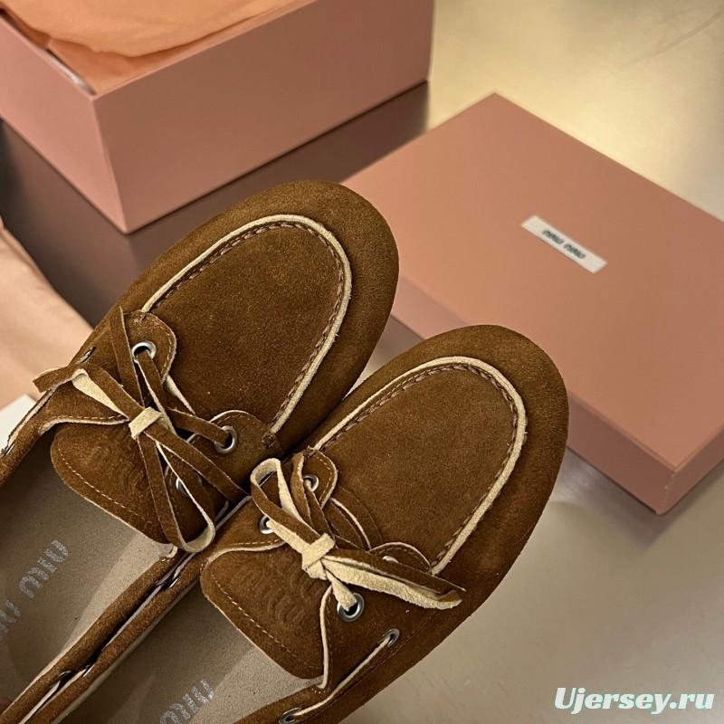 2025 Women Miu Miu Brown Suede Loafers LY00230