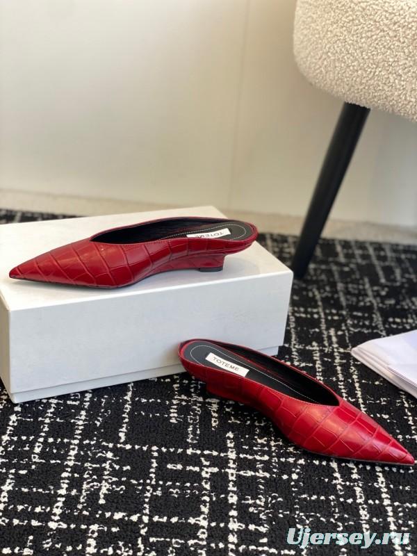 2025 Women Toteme Red Leather Pointed Toe Mule KFY00290