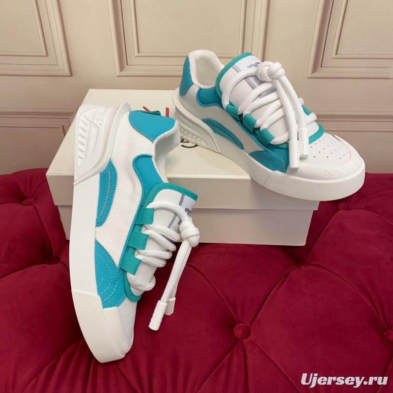 2025 Unisex Dolce & Gabbana White Blue Leather Textile Sneakers