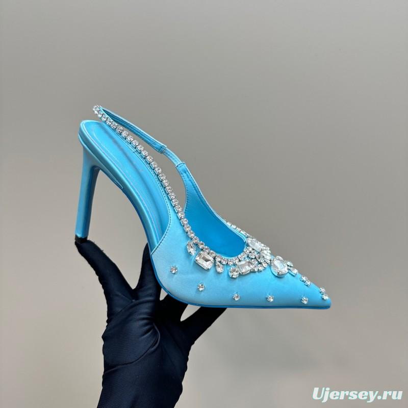 2025 Women Gucci Blue Silk Crystal Embellished Slingback High Heel KFY00340