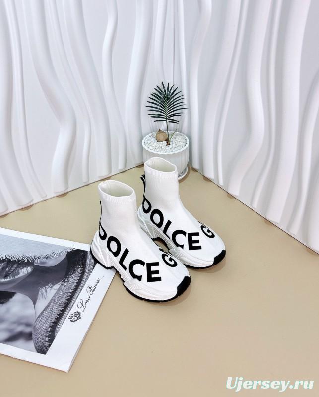 2024 Kids Dolce & Gabbana Black White Pink Knit Fabric Sneakers