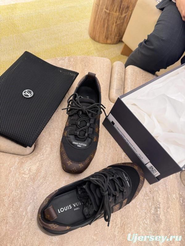 2025 Unisex Louis Vuitton Black Brown Canvas Leather Sneakers LY00340
