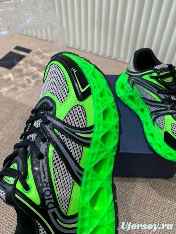 2024 Unisex Dior Green Black Leather Mesh Sneakers MJ00400