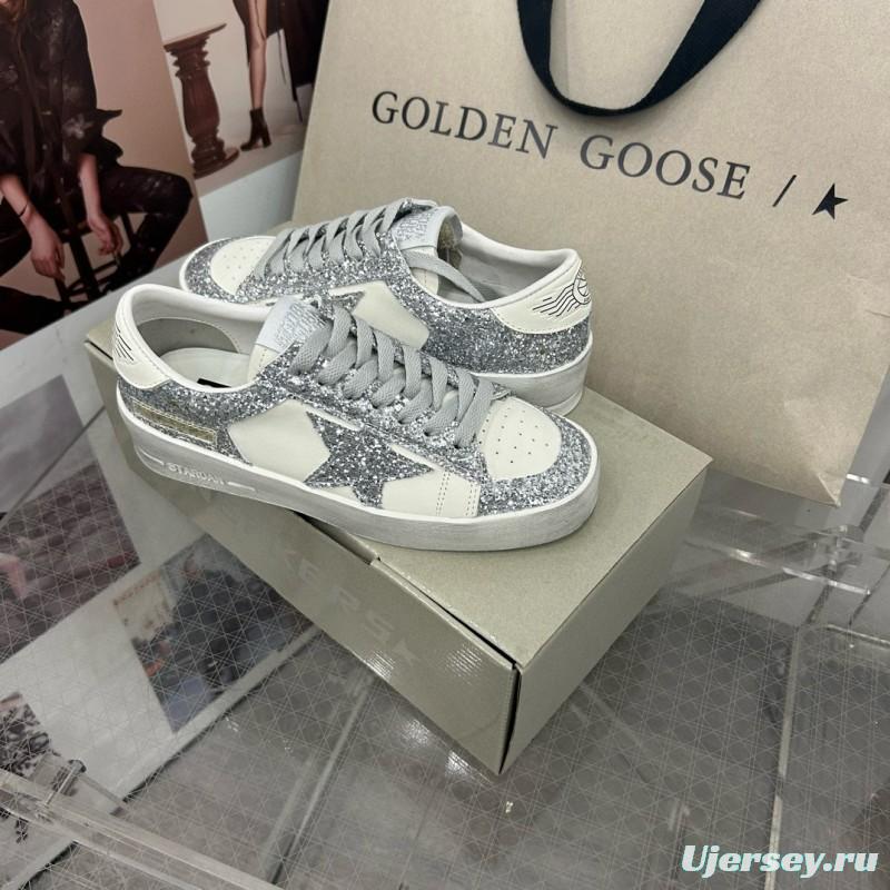 2024 Women GGDB Silver Glitter Leather Sneakers