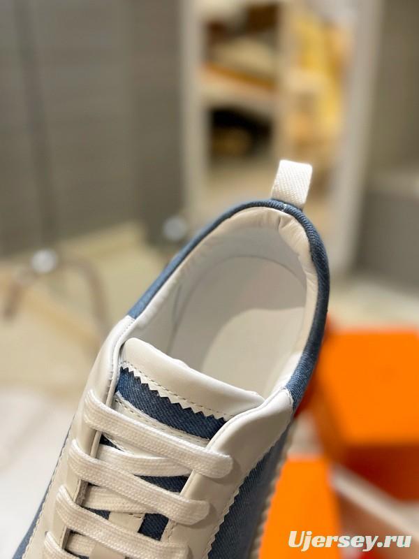 2024 Unisex Hermès Blue White Imported Silk Lambskin Casual Sneakers MJ00320