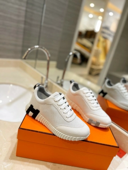 2024 Unisex Hermès White Imported Calf Suede Rain Cloth Casual Sneakers MJ00320