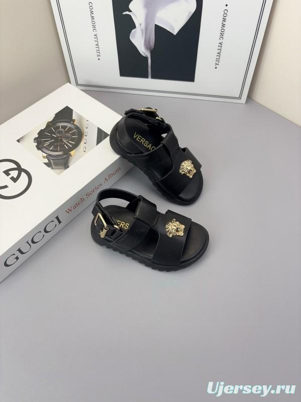 2025 Kids Versace Black White Leather Sandals