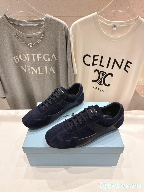 2025 Unisex Prada Navy Blue Suede Casual Shoes KFY00300