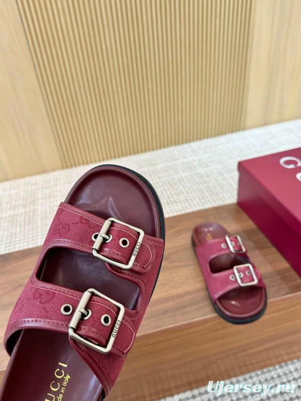 2025 Women Gucci Red Leather Sandals LY00240