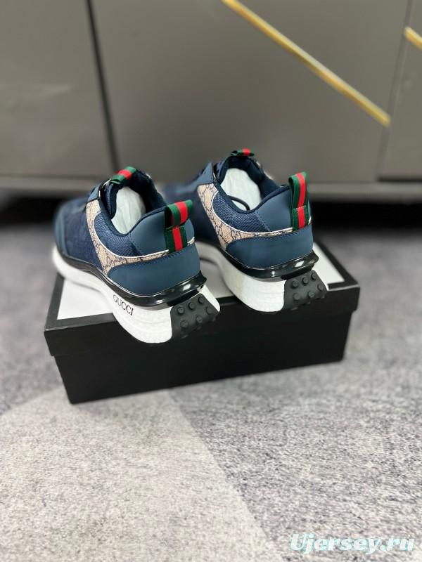 2024 Men Gucci Blue Beige Mesh Leather Sneakers MJ00260