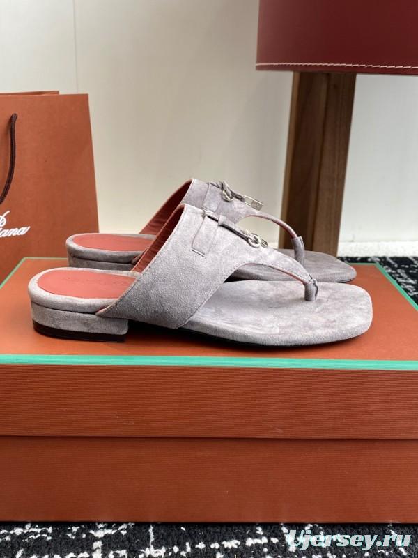 2025 Women Le Parmentier Grey Suede Thong Sandals KFY00280