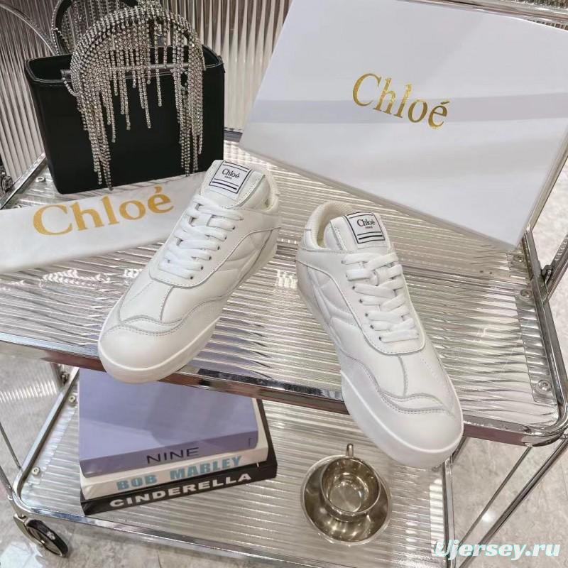 2025 Women Chloé White Leather Sneakers LY00300