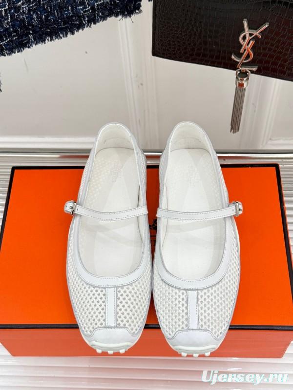 2025 Women Hermès White Mesh Mary Jane