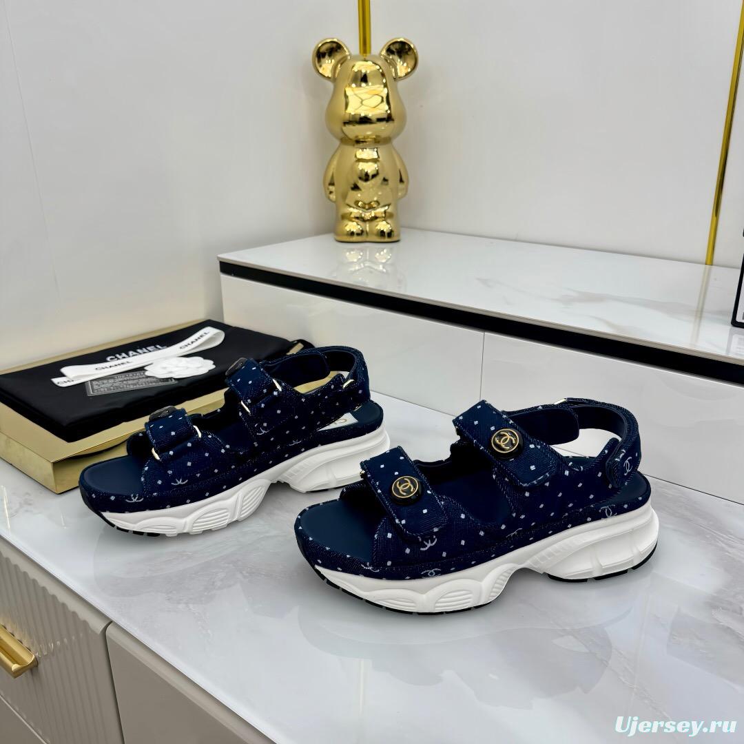 2025 Women Chanel Navy Denim Sandal Sneakers LY00330