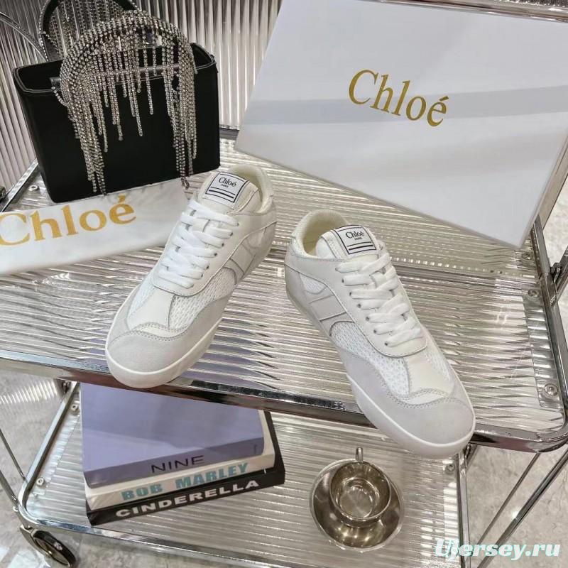 2025 Women Chloé White Suede Mesh Casual Sneakers LY00280 LY00300
