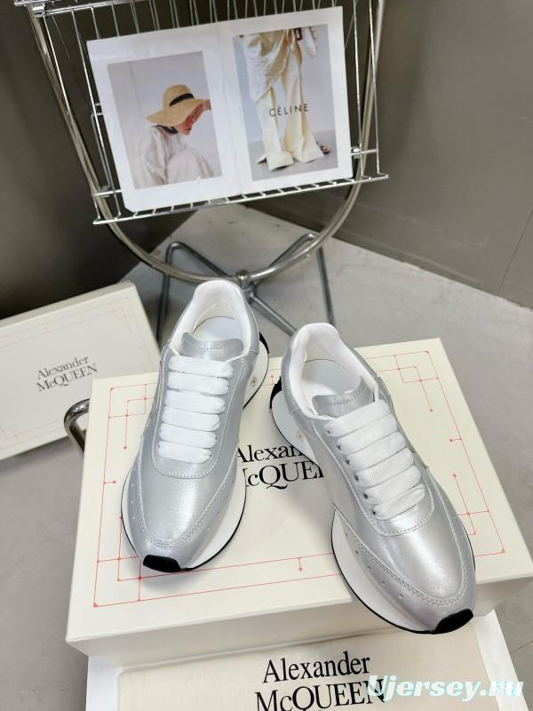 2024 Women ALEXANDER MCQUEEN Silver Leather Sneakers MJ00370