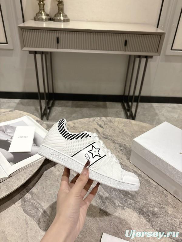 2025 Women Dior White Knit Leather Sneakers Star Logo KFY00330