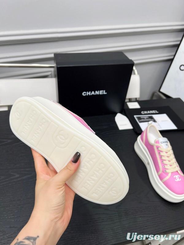 2025 Women Chanel Pink Canvas Sneakers LY00250