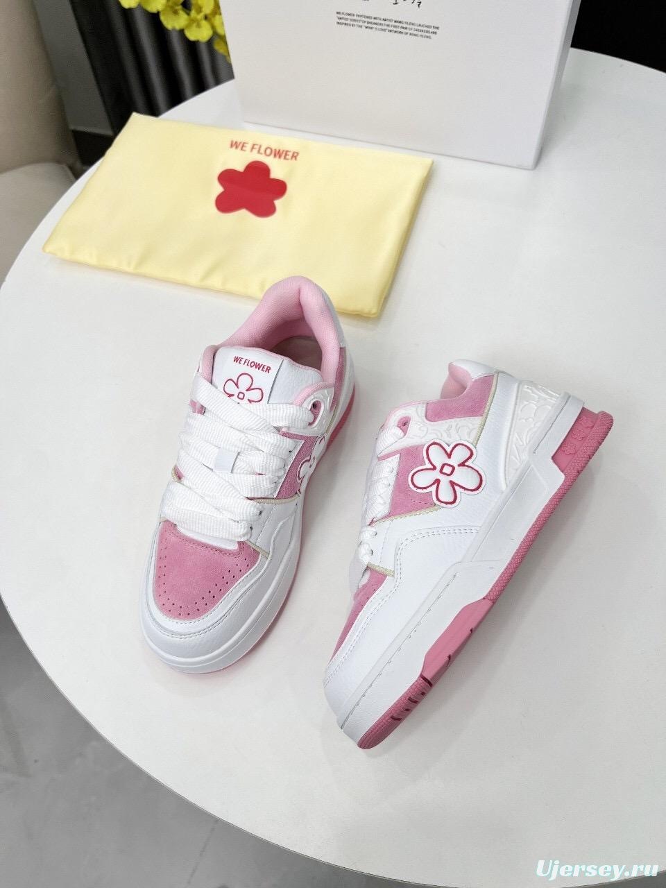 2025 Unisex WEFLOWER White Pink Suede Leather Sneakers LY00280