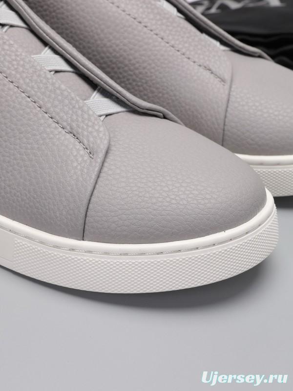 2024 Men Ermenegildo Zegna Grey Leather Low Top Sneakers MJ00240