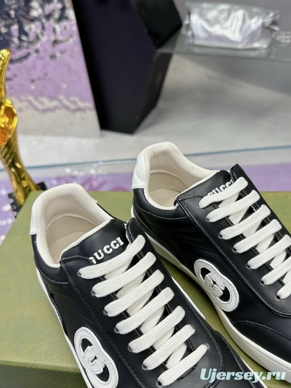 2024 Unisex Gucci Black White Leather Suede Sneakers MJ00310