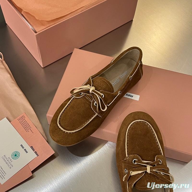 2025 Women Miu Miu Brown Suede Loafers LY00230