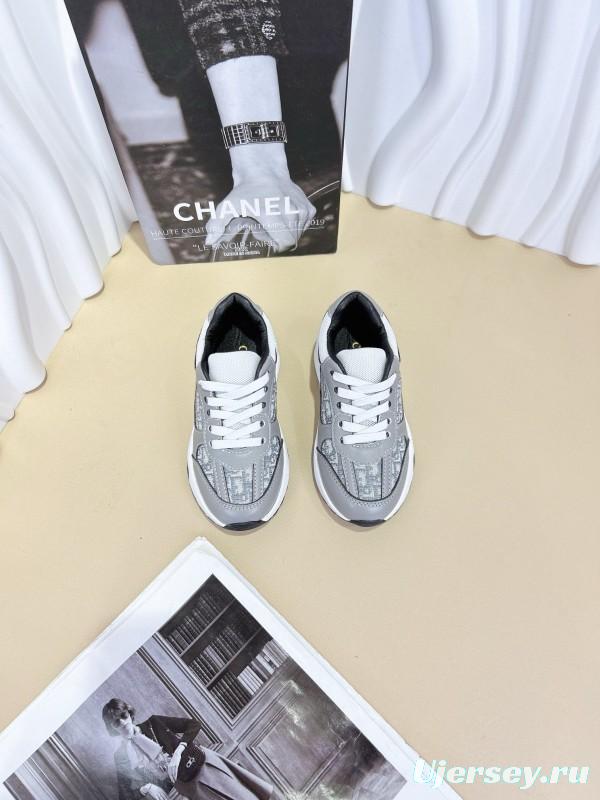 2024 Kids CHANEL Black White Leather Sneakers