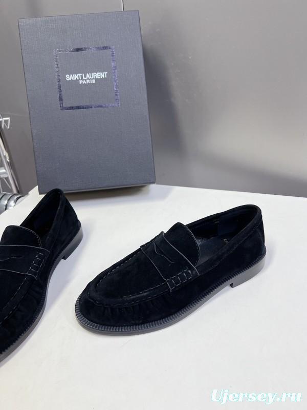 2025 Women Yves Saint Laurent Black Suede Loafers