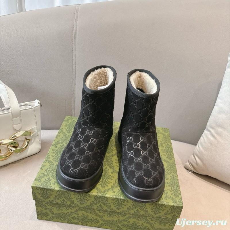 2024 Women Gucci Black Suede Shearling Snow Boots MJ00350