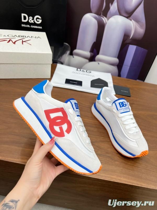 2025 Unisex Dolce & Gabbana White Blue Red PU Casual Sneakers LY00300