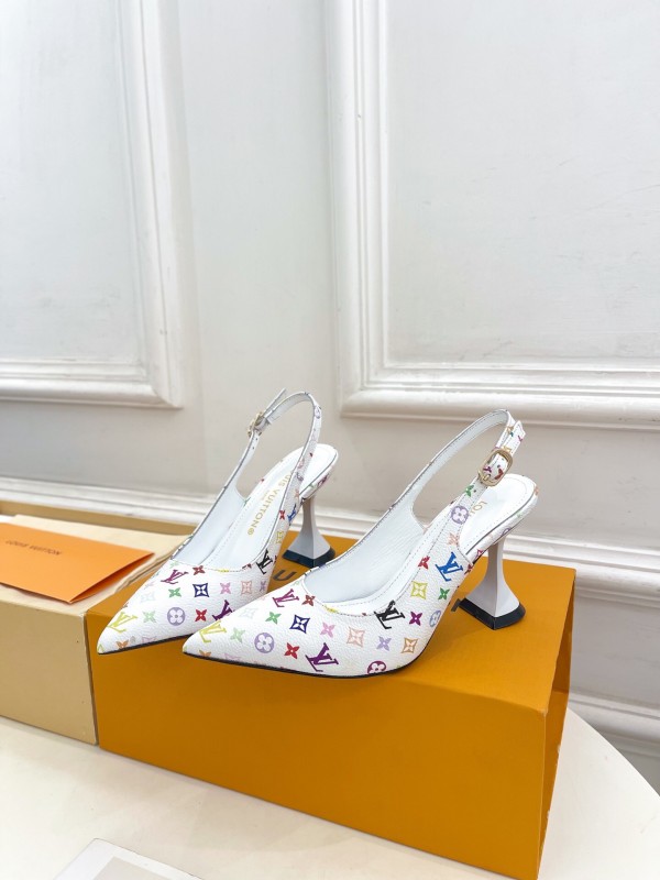 2025 Women Louis Vuitton White Multicolor Leather Heels KFY00280