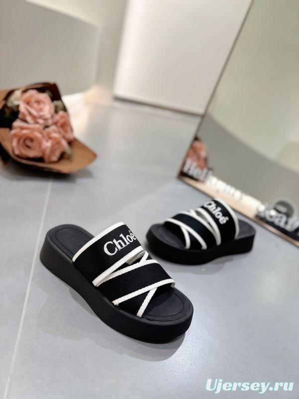 2025 Chloe Black White Knitted Embroidery Slippers LY00240