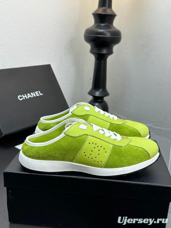 2025 Women CHANEL Green Suede Casual Sneakers Handmade For LY00360(F)