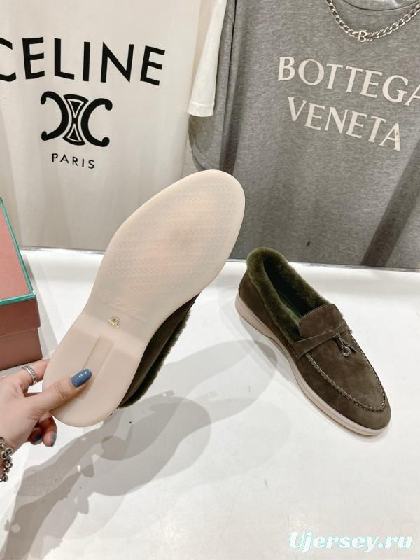 2024 Women LP Brown Suede Loafers With Wool Lining MJ00300