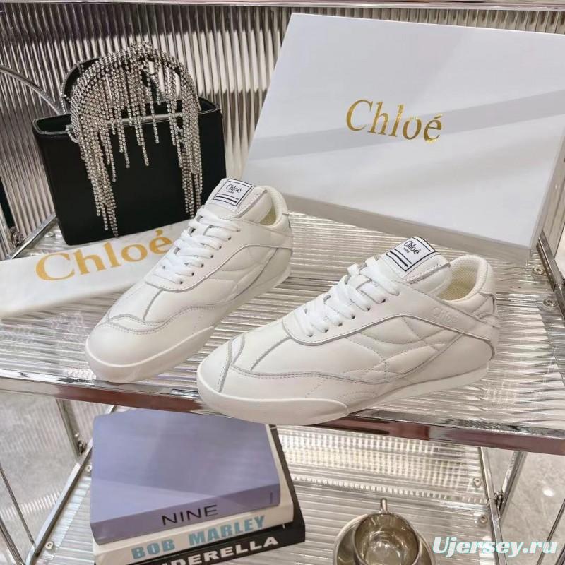 2025 Women Chloé White Leather Sneakers LY00300
