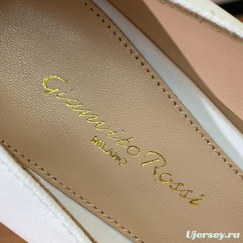 2025 Women Gianvito Rossi White Leather Buckle Pumps KFY00300