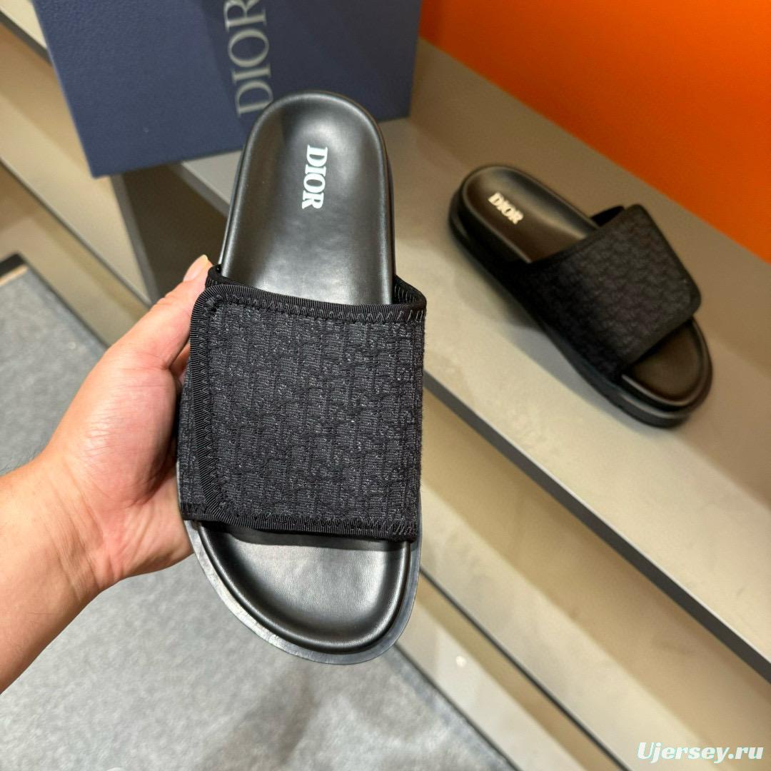 2024 Dior black fabric leather slippers MJ00180