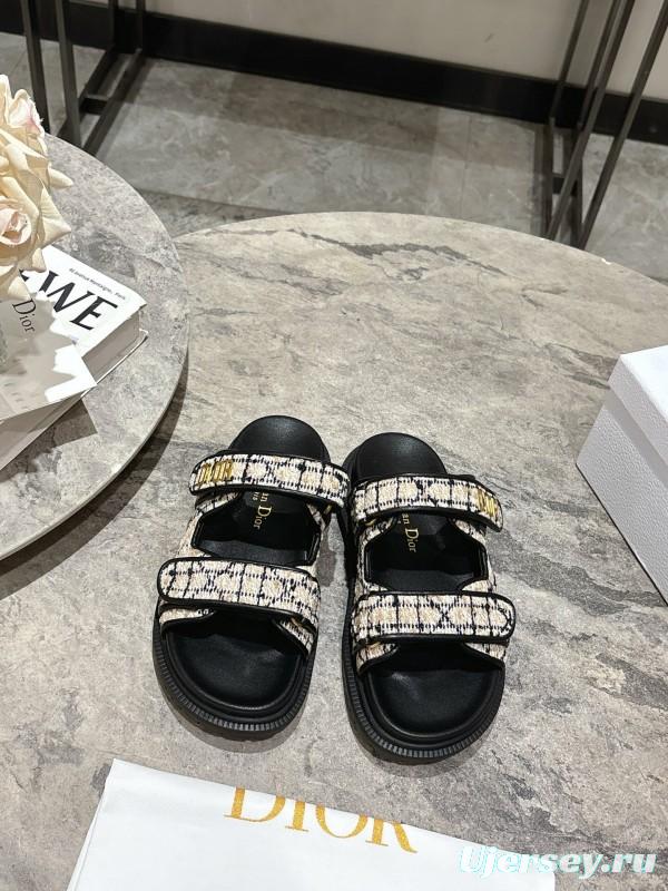 2025 Women Dior Black White Fabric Sandals KFY00300
