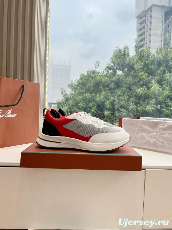 2024 Unisex Le Parmentier Red White Black Mesh Leather Sneakers