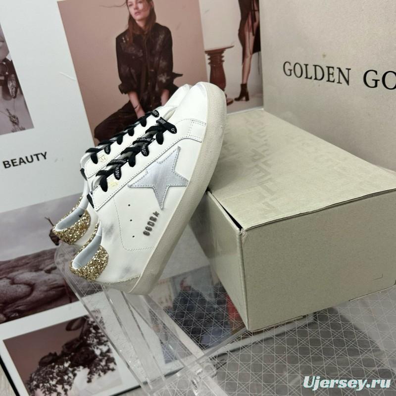 2025 Women GGDB White Silver Gold Leather Glitter Sneakers