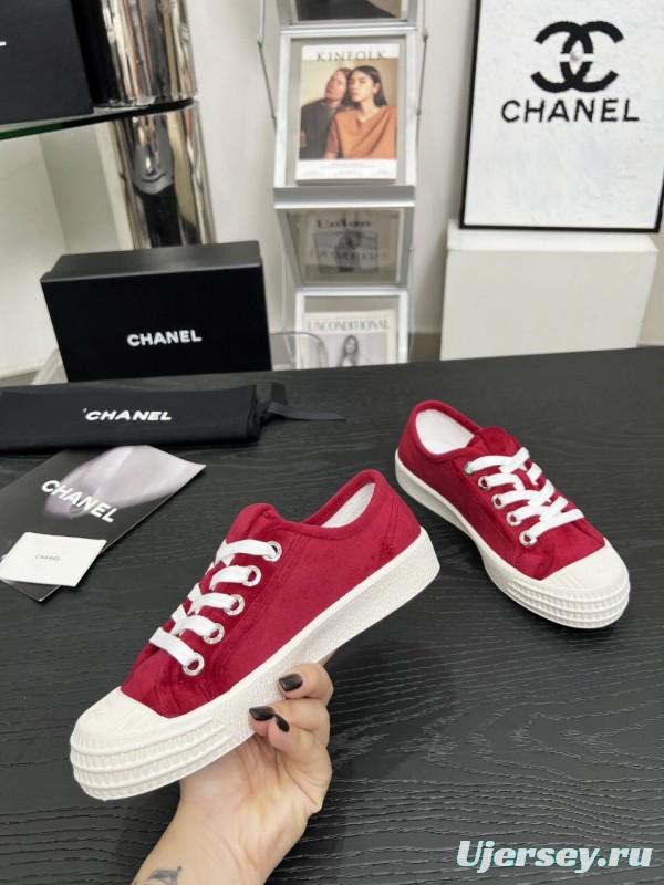 2025 Women Chanel Red Canvas Sneakers LY00230