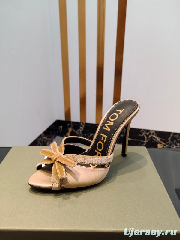 2025 Women TOM FORD Beige Suede High Heel Open Back Sandals KFY00290