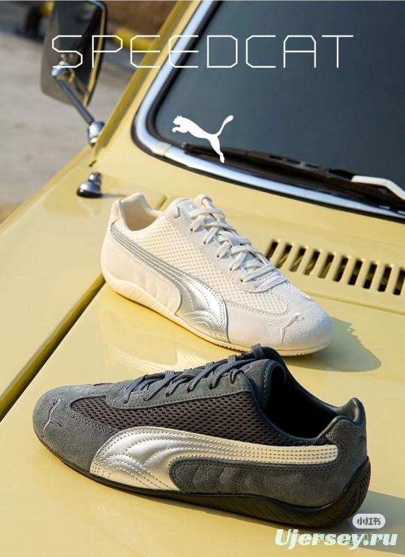 2025 Unisex Puma Cream Grey Suede Mesh Sneakers SPEEDCAT KFY00260