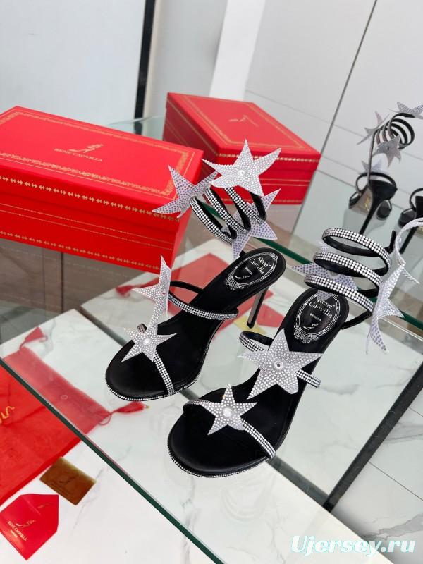 2025 Women RC Black Silver Silk Crystal High Heel Spiral Lace Sandals LY00340