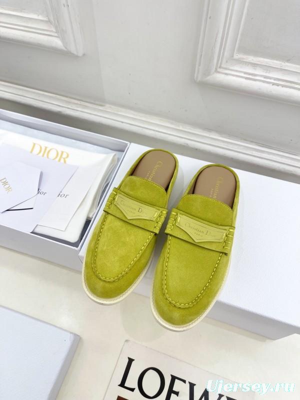 2025/Women Dior Yellow Suede Casual Slip-On Loafers Handmade LY00360(F)