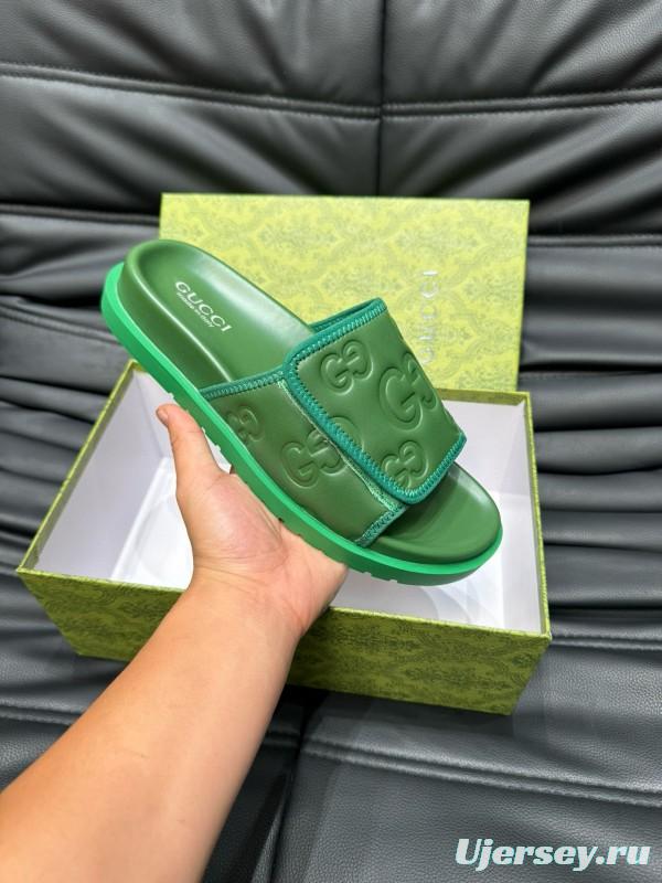 2024 Gucci Green Leather Slippers MJ00200