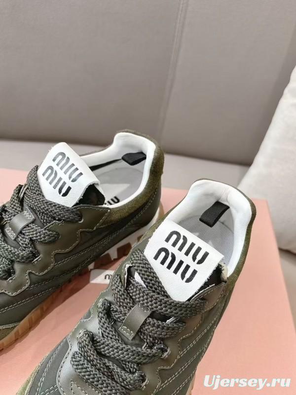 2025 Women Miu Miu Olive Green Suede Leather Sneakers KFY00280